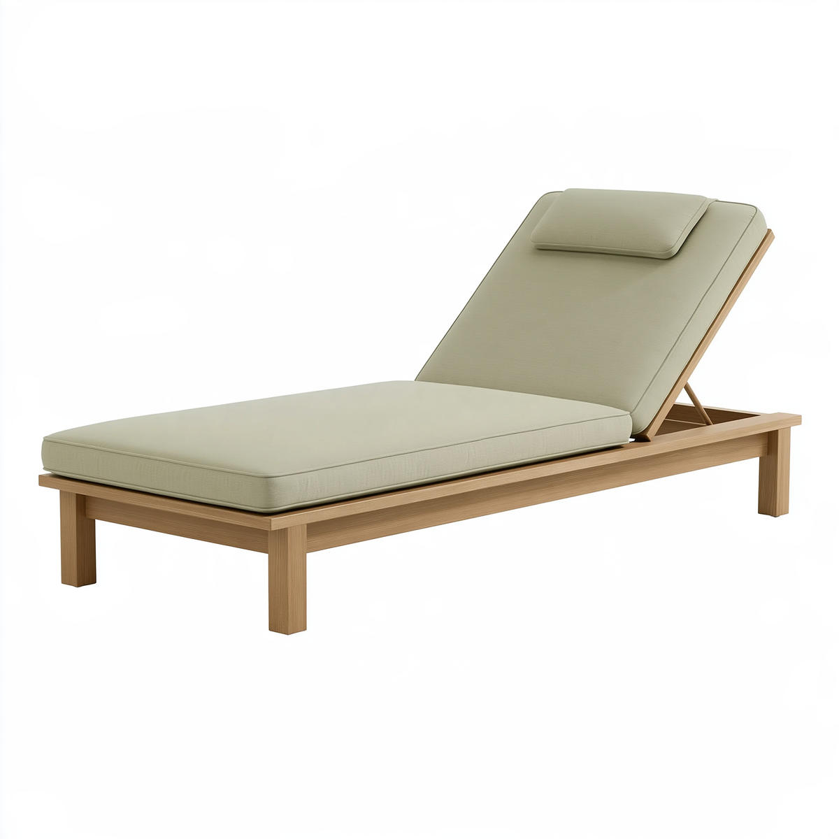 Lettino prendisole 200 x 70 cm in legno e tessuto verde salvia con schienale reclinabile