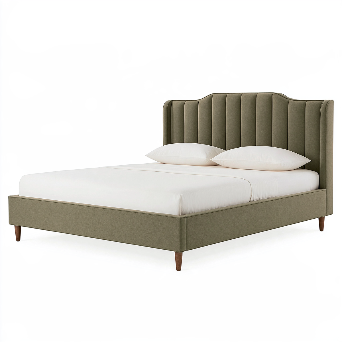 Letto matrimoniale 160 x 200 cm imbottito in tessuto verde oliva con testiera scanalata stile moderno