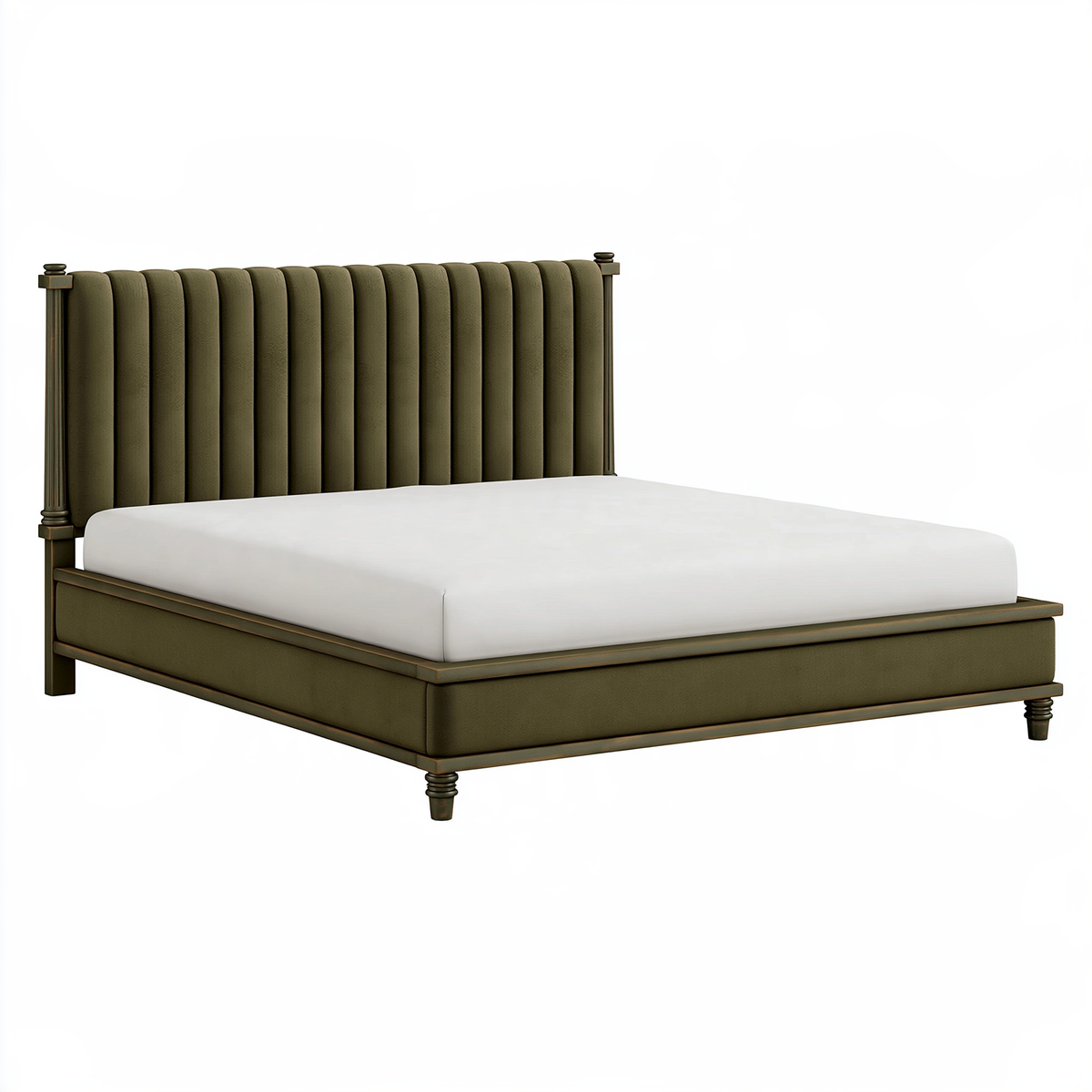 Letto matrimoniale 160 x 200 cm in tessuto verde con testiera imbottita stile classico