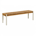 Panca 120 x 40 x 45 cm in legno naturale e metallo bianco - seduta a doghe stile moderno