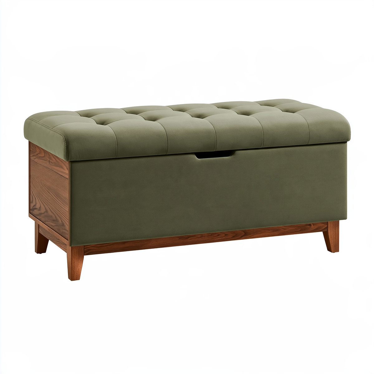 Panca contenitore 120 x 45 x 48 cm in tessuto verde oliva e legno stile moderno