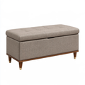 Panca contenitore 120 x 45 x 48 cm in tessuto beige con gambe in legno per soggiorno
