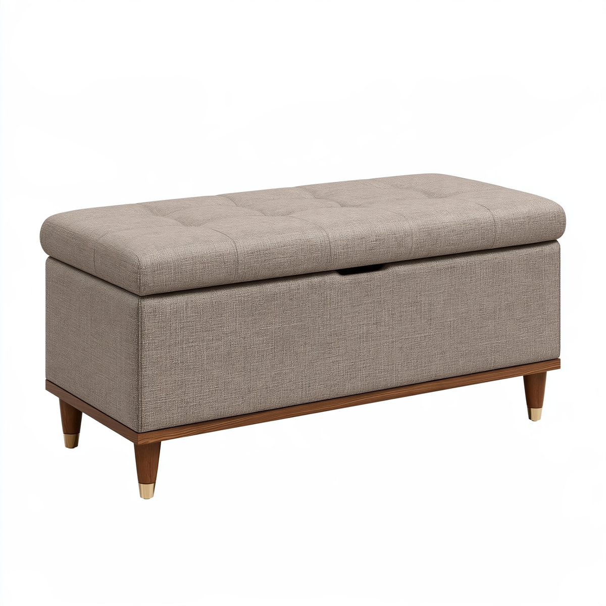 Panca contenitore 120 x 45 x 48 cm in tessuto beige con gambe in legno per soggiorno