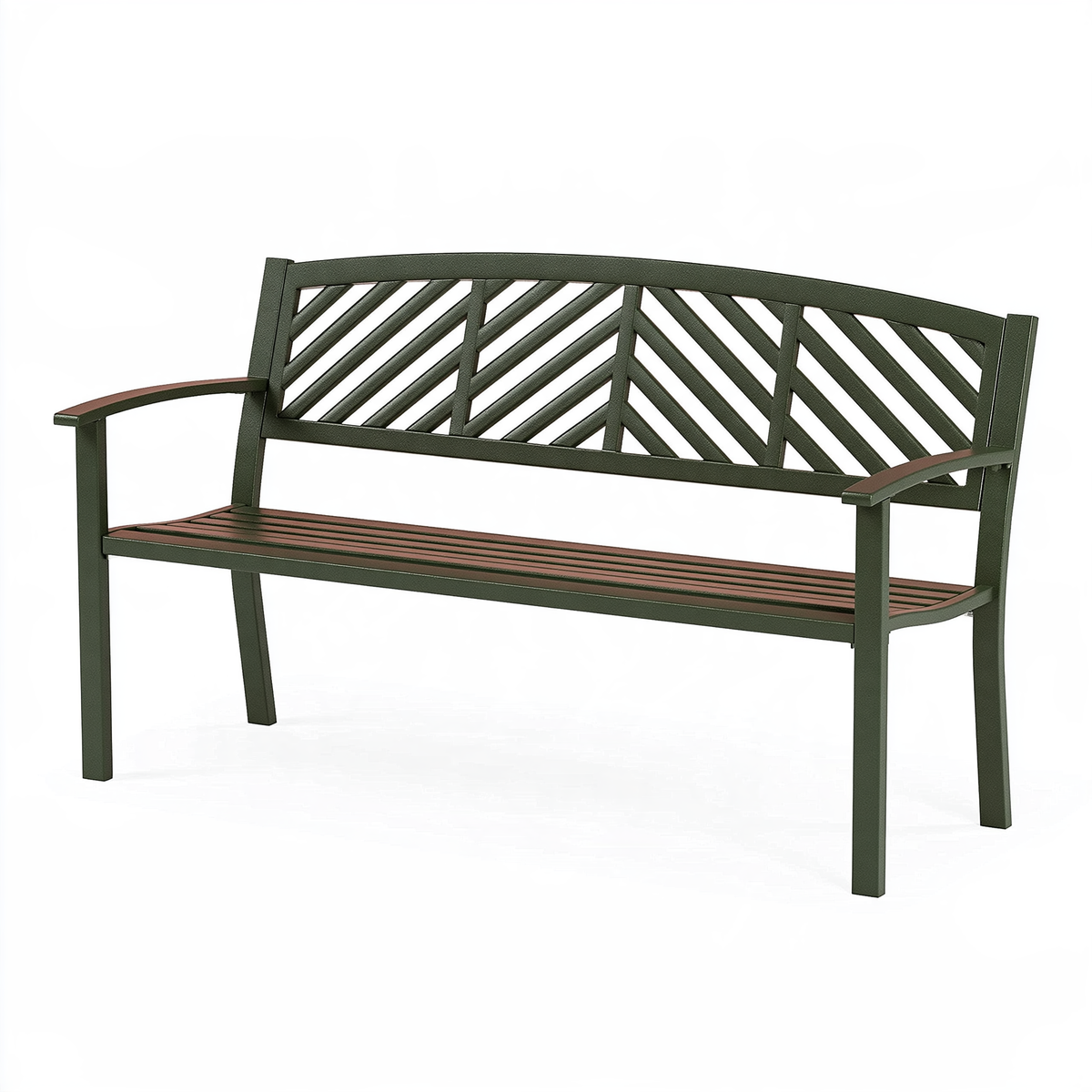 Panca da giardino 125 x 60 x 86 cm in acciaio verde e marrone con schienale decorativo
