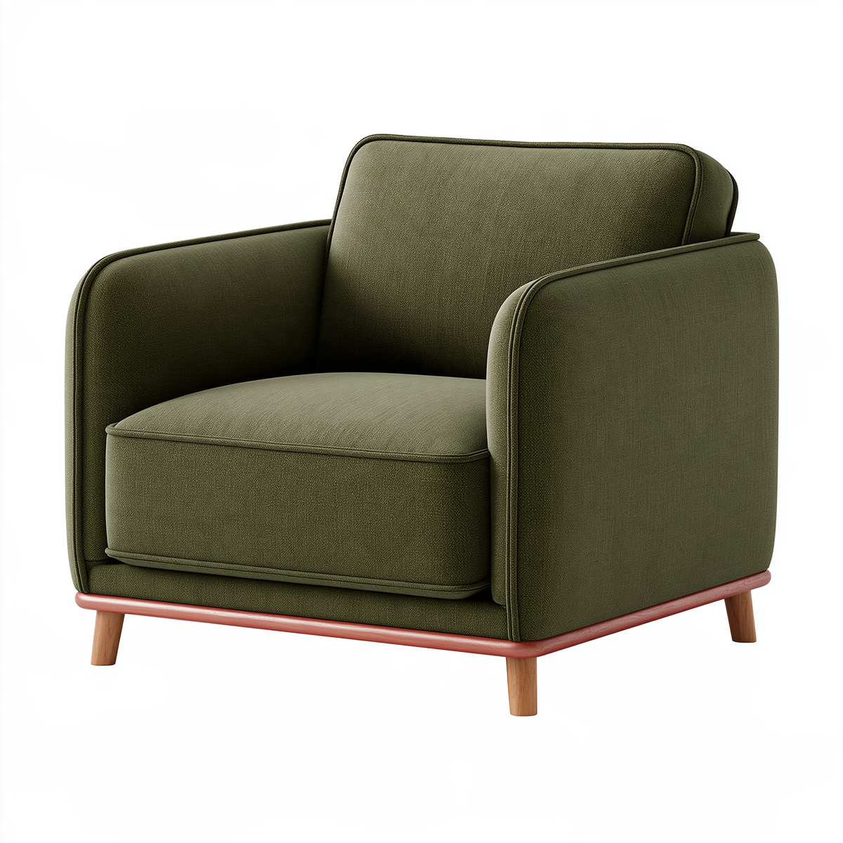 Poltrona 80 x 78 x 85 cm in tessuto verde oliva con gambe in legno - stile moderno