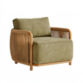 Poltrona 76 x 82 x 82 cm in legno corda e tessuto verde stile naturale